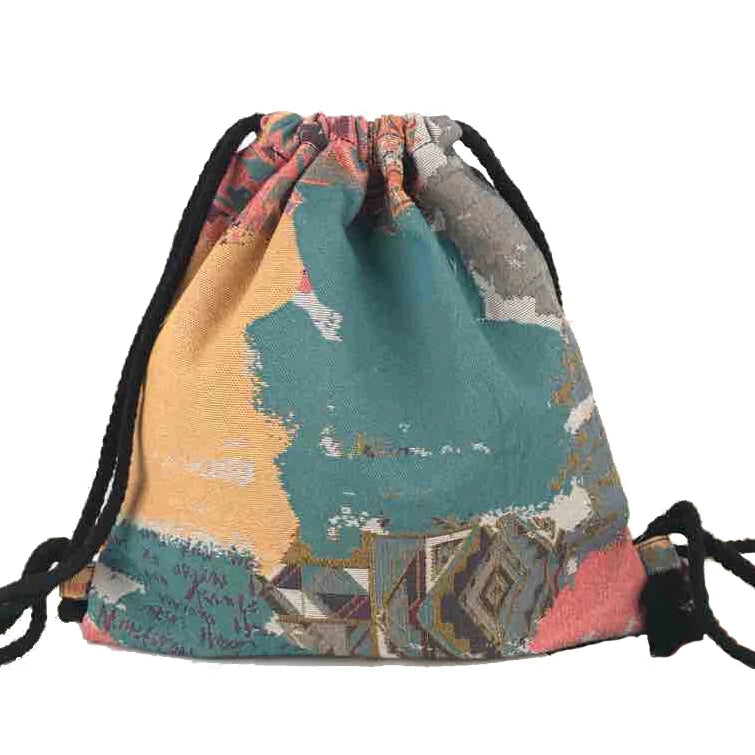 New Women's Fabric Draw String Gypsy Styled Backpack - Various Styles