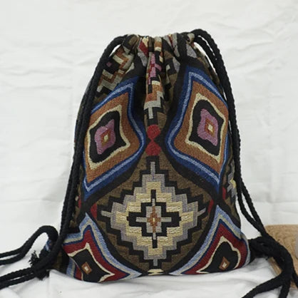 New Women's Fabric Draw String Gypsy Styled Backpack - Various Styles