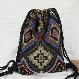 New Women's Fabric Draw String Gypsy Styled Backpack - Various Styles