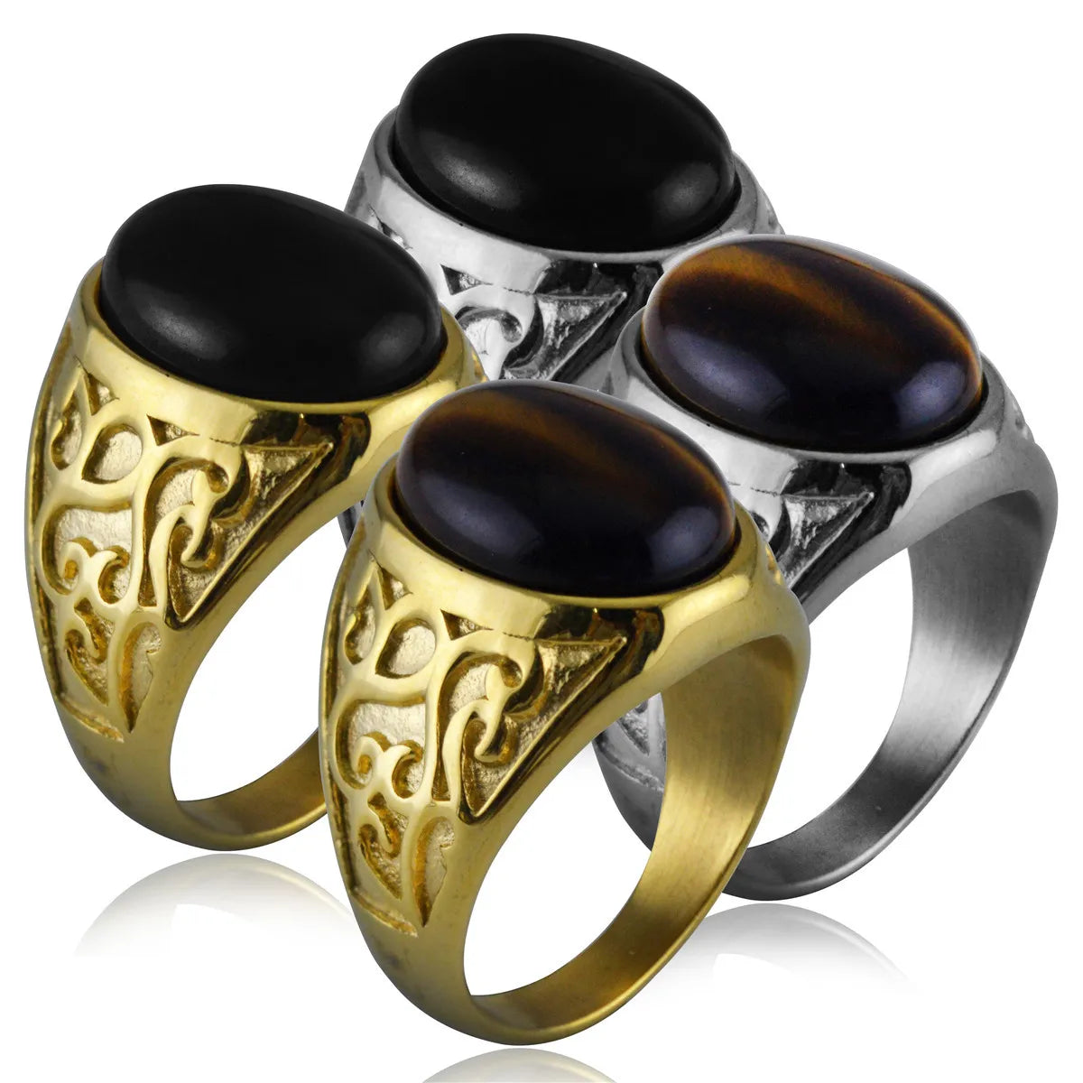 Tiger Eye Vintage Styled Bohemian Finger Ring | Silver + Gold Coloured Variations