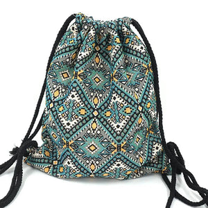New Women's Fabric Draw String Gypsy Styled Backpack - Various Styles