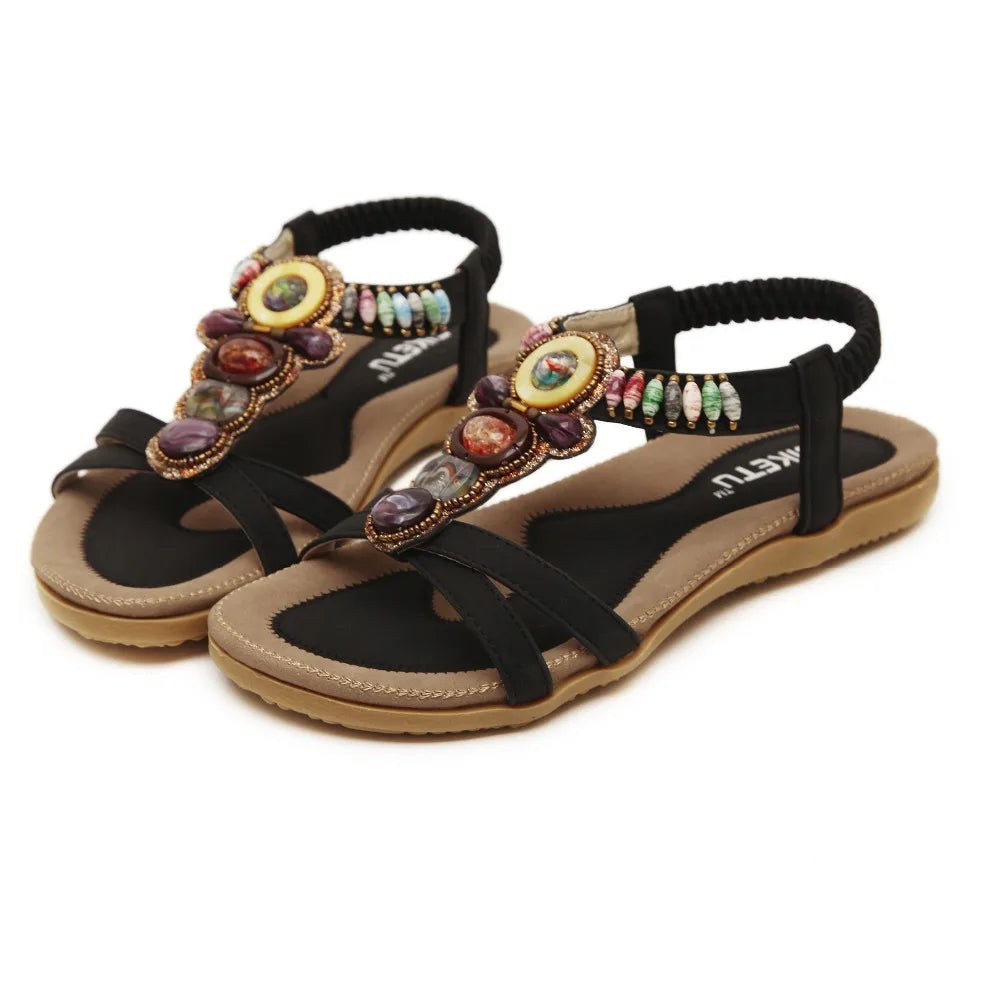 Hippie Beach Summer Sandals | Beige +  Black | Sizes 5-11