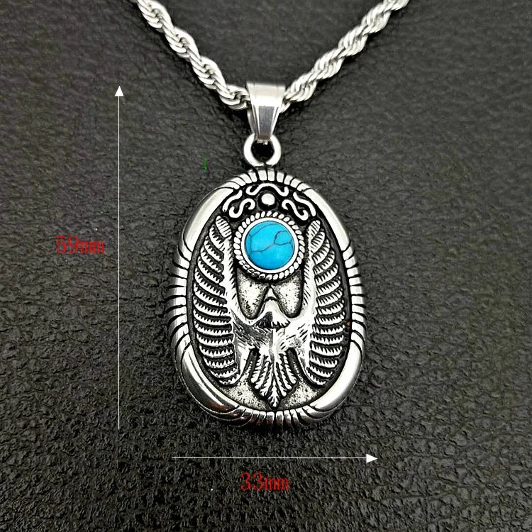 Vintage Boho Styled Egyptian Horus Eagle Necklace | Stainless Steel