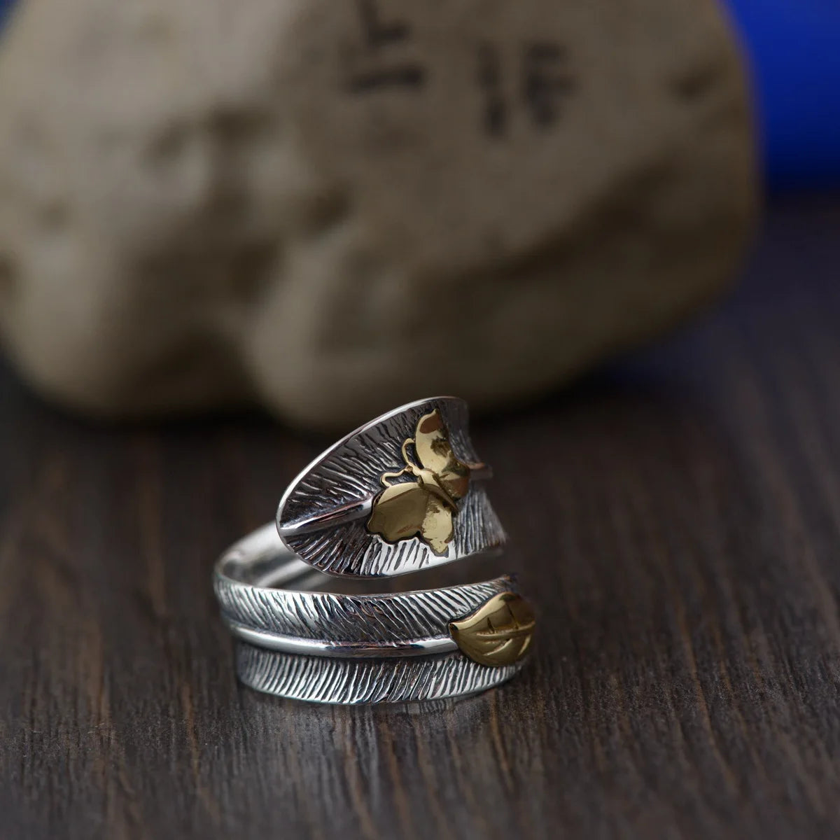 Pure 925 Sterling Silver Boho Styled Feather Ring | Adjustable