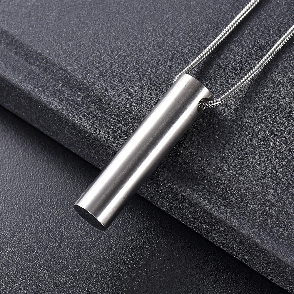 Large Cylinder Memorial Urn Necklace | Stainless Steel