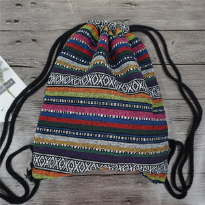 New Women's Fabric Draw String Gypsy Styled Backpack - Various Styles