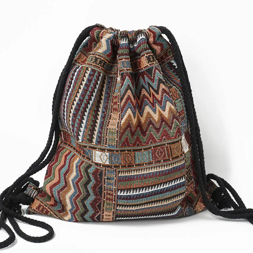 New Women's Fabric Draw String Gypsy Styled Backpack - Various Styles