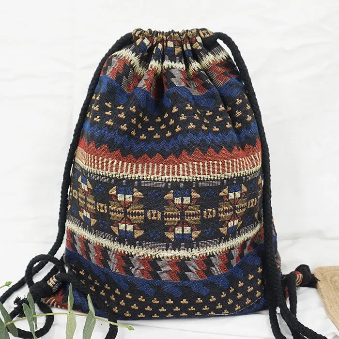 New Women's Fabric Draw String Gypsy Styled Backpack - Various Styles