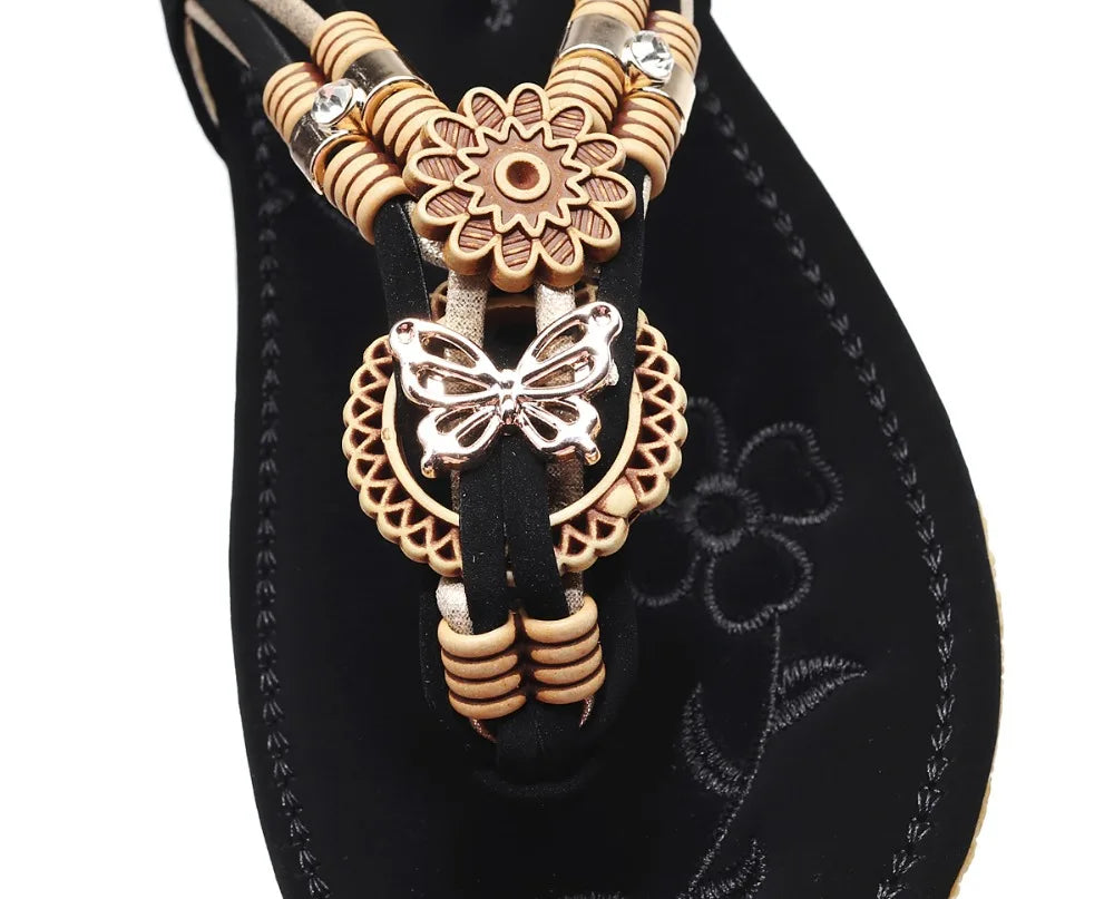 Women's Rhinestone Sandals | Soft PU Leather Flip Flops | Summer Fashion | Black & Beige | Sizes 36-41