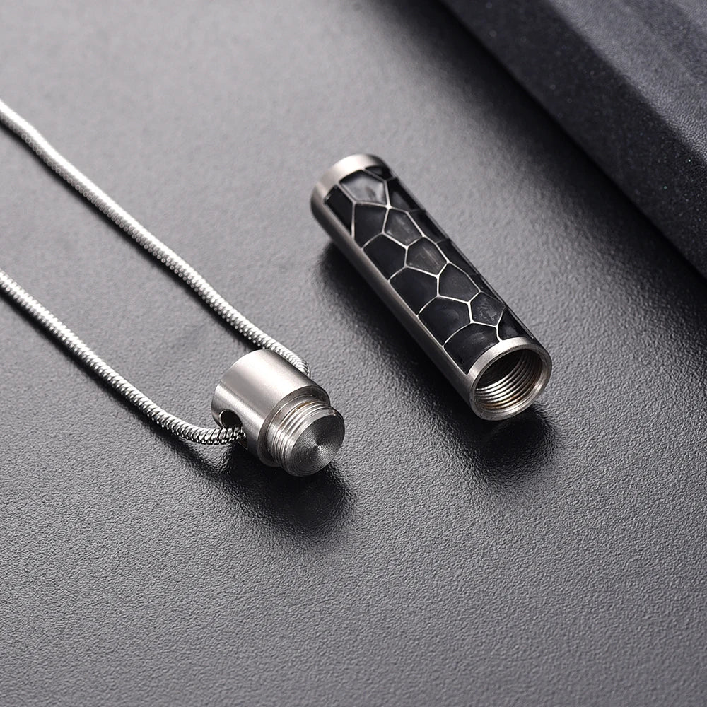 Large Cylinder Memorial Urn Necklace | Stainless Steel