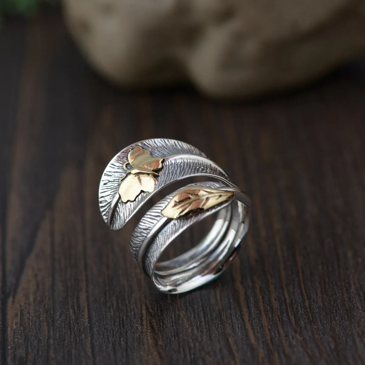 Pure 925 Sterling Silver Boho Styled Feather Ring | Adjustable