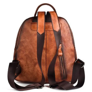 High Quality Women's Vintage Leather Back Pack With Embossing Design | Various Colours