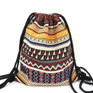 New Women's Fabric Draw String Gypsy Styled Backpack - Various Styles