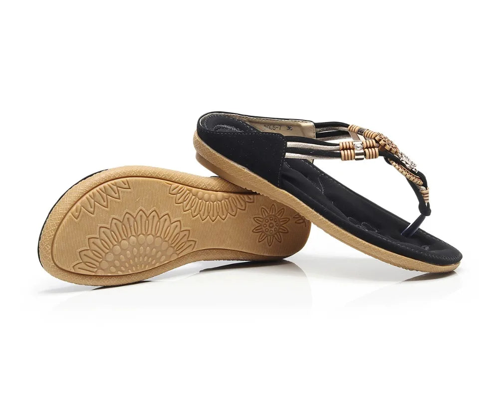 Women's Rhinestone Sandals | Soft PU Leather Flip Flops | Summer Fashion | Black & Beige | Sizes 36-41