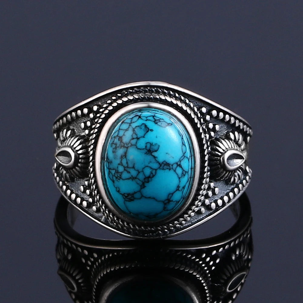 Beauitful 925 Silver Bohemian Finger Ring With Natural Turquoise Stone | Size 6-10