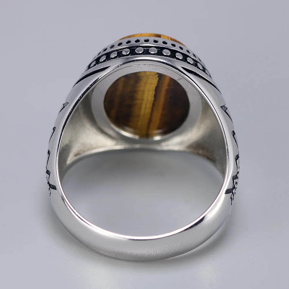 Bohemian 925 Silver Finger Ring With Genuine Tiger Eye Stone | Various Sizes