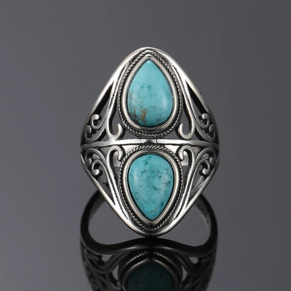 Unique Duel Turquoise Stoned Bohemian Finger Ring | Size 6-10