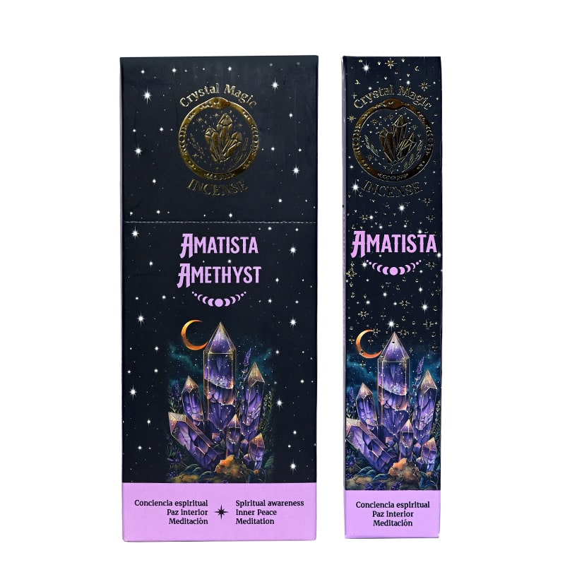 Hari Darshan Crystal Magic Amethyst Incense | 12 x 15g Packets | Jumbo Resin Sticks with Amethyst Crystals