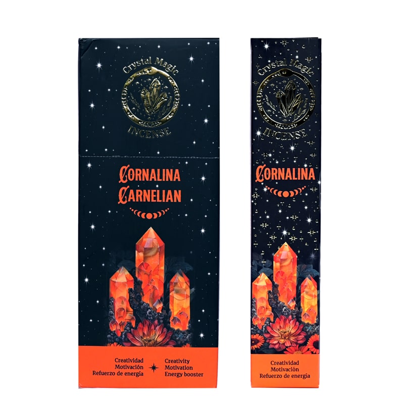 Hari Darshan Crystal Magic Carnelian Incense | 12 x 15g Packets | Jumbo Resin Sticks with Carnelian Crystals