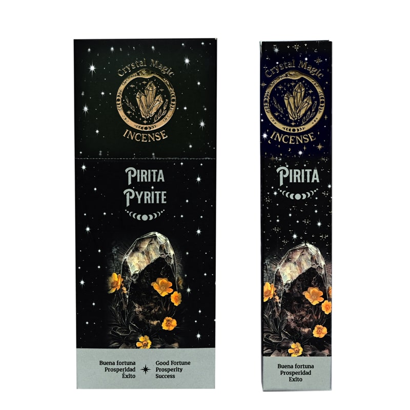 Hari Darshan Crystal Magic Pyrite Incense | 12 x 15g Packets | Jumbo Resin Sticks with Pyrite Crystals