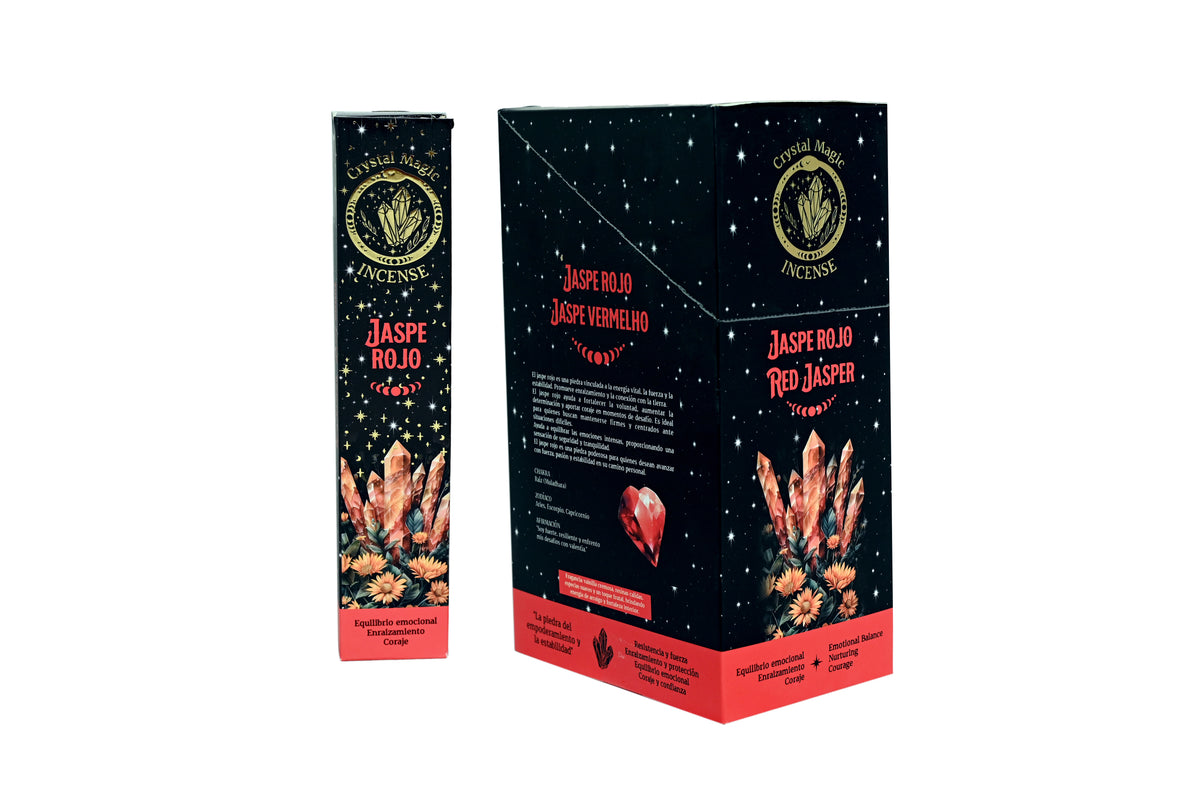 Hari Darshan Crystal Magic Red Jasper Incense | 12 x 15g Packets | Jumbo Resin Sticks with Red Jasper Crystals