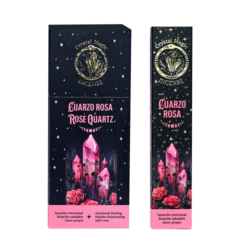 Hari Darshan Crystal Magic Rose Quartz Incense | 12 x 15g Packets | Jumbo Resin Sticks with Rose Quartz Crystals
