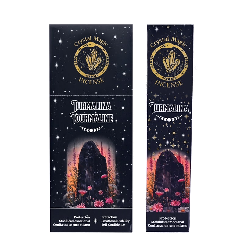 Hari Darshan Crystal Magic Tourmaline Incense | 12 x 15g Packets | Jumbo Resin Sticks with Protective Tourmaline Crystals