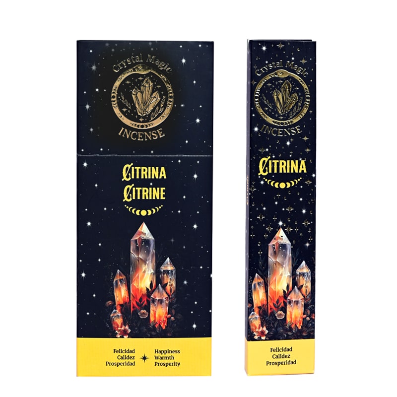 Hari Darshan Crystal Magic Citrine Incense | 12 x 15g Packets | Jumbo Resin Sticks with Citrine Crystals