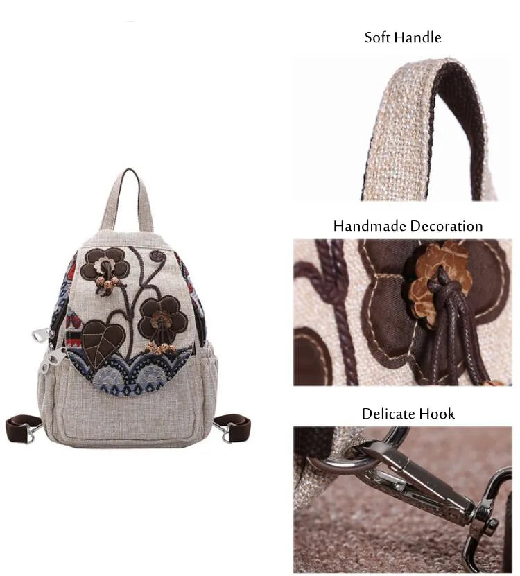 Cute Light Weight Cotton Fabric Ethnic Back Pack With Flower Design