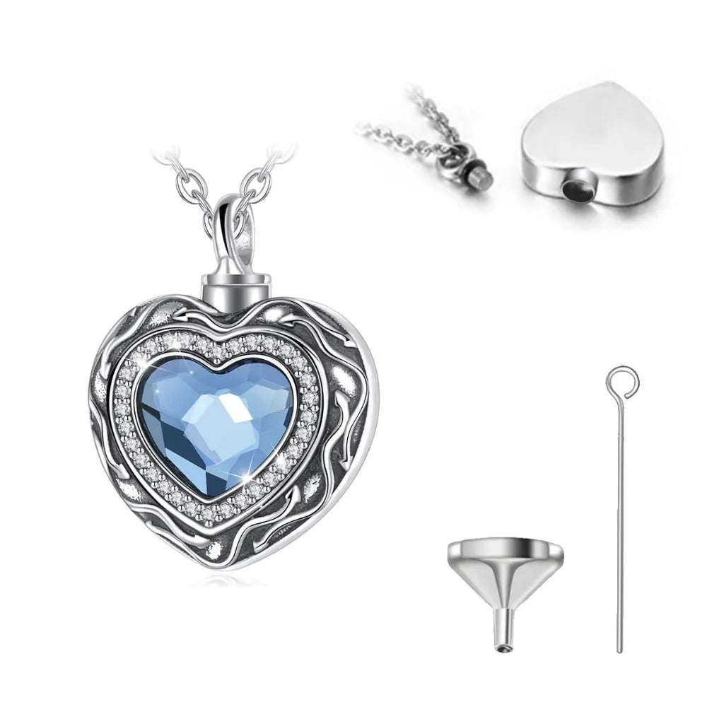 Silver Heart Cremation & Ashes Urn Pendant Necklace With Zircon Stone