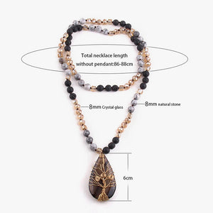 Black Bohemian Stone Necklace With Tree Of Life Pendant Wiring