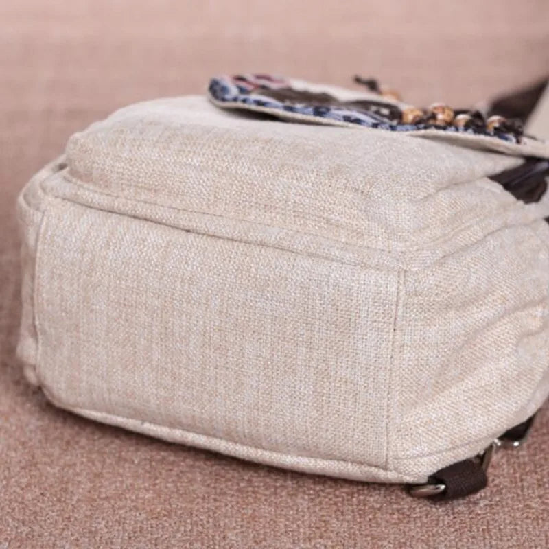 Cute Light Weight Cotton Fabric Ethnic Back Pack With Flower Design