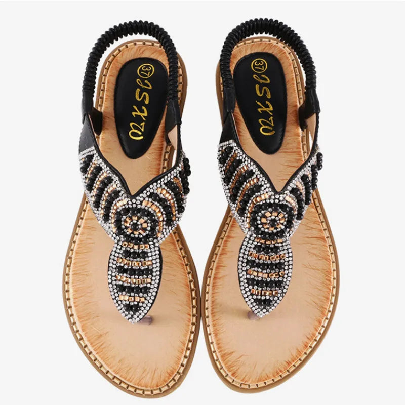 Women's Hippie Sandals With Rhinestone Pearl Feature | Various Colours