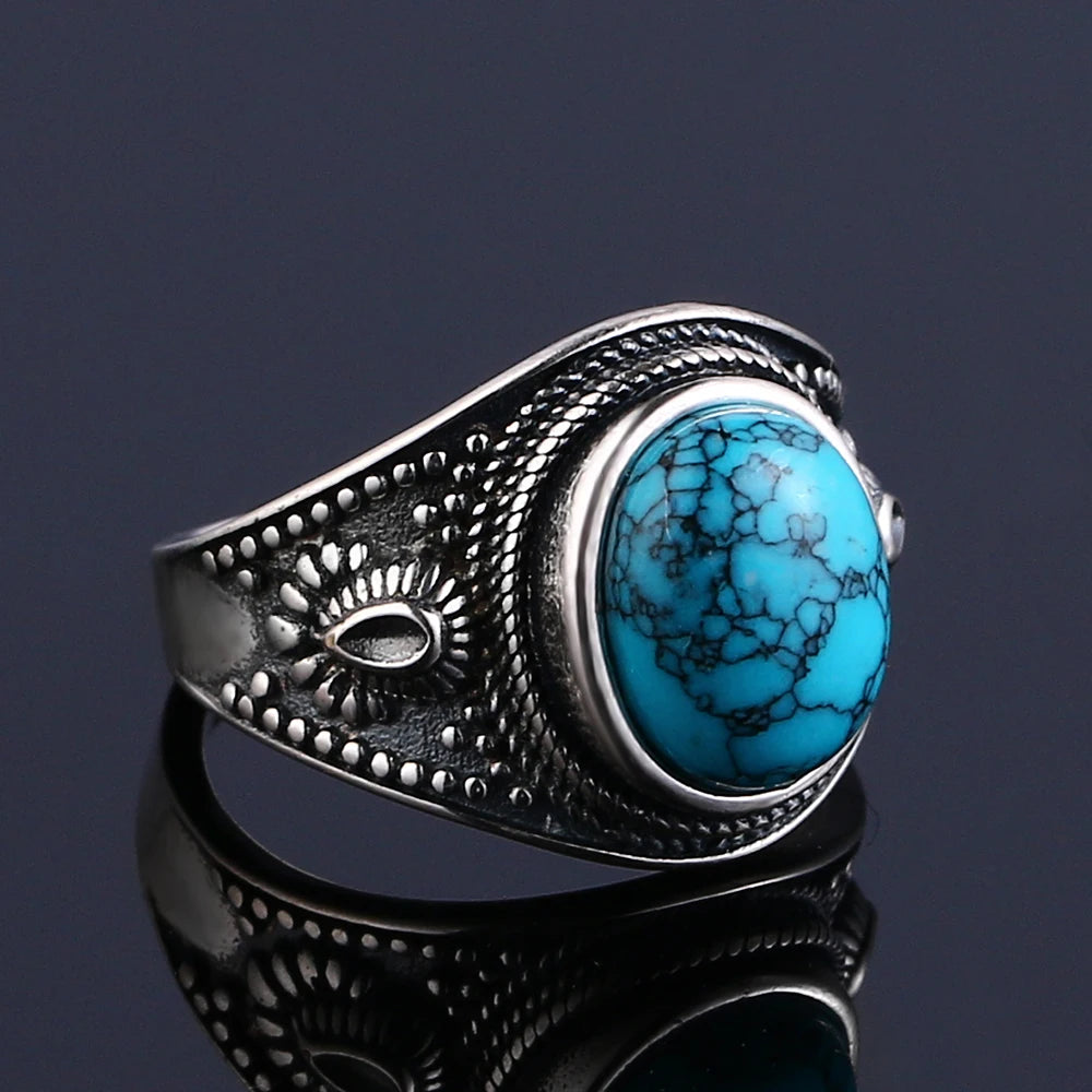 Beauitful 925 Silver Bohemian Finger Ring With Natural Turquoise Stone | Size 6-10