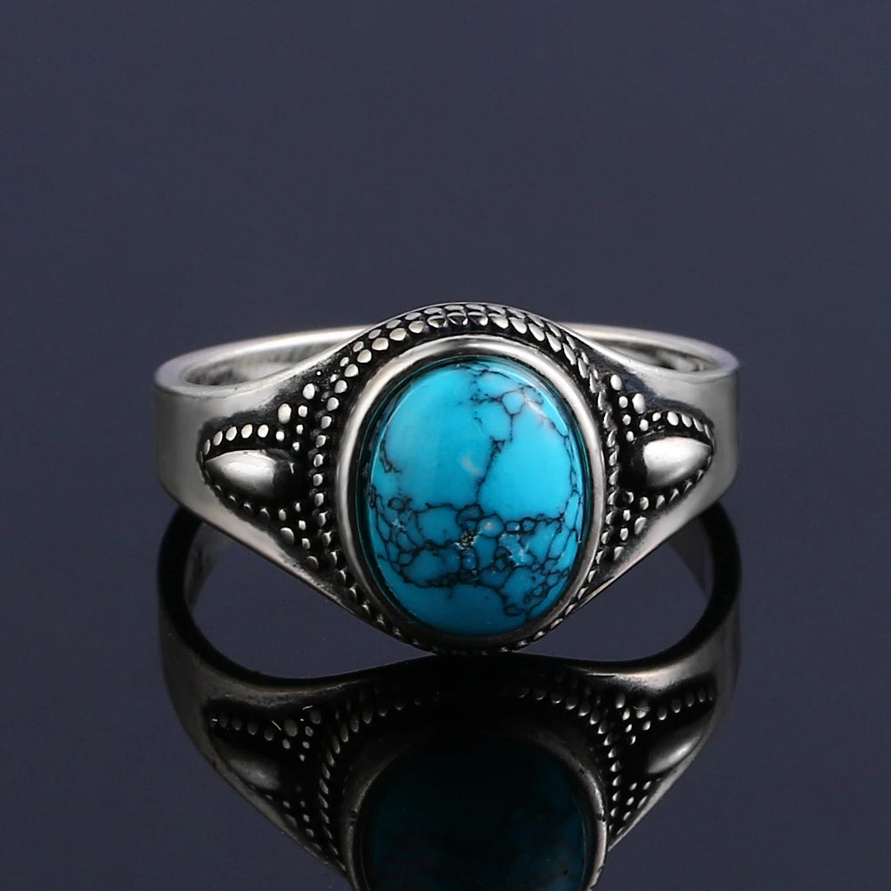 925 Silver Finger Ring With Natural Turquoise Stone | Sizes 6-10