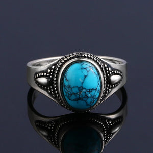 925 Silver Finger Ring With Natural Turquoise Stone | Sizes 6-10