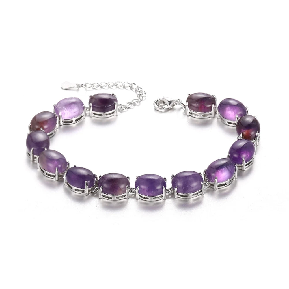 925 Sterling Silver With Amethyst Stones Link Bracelet