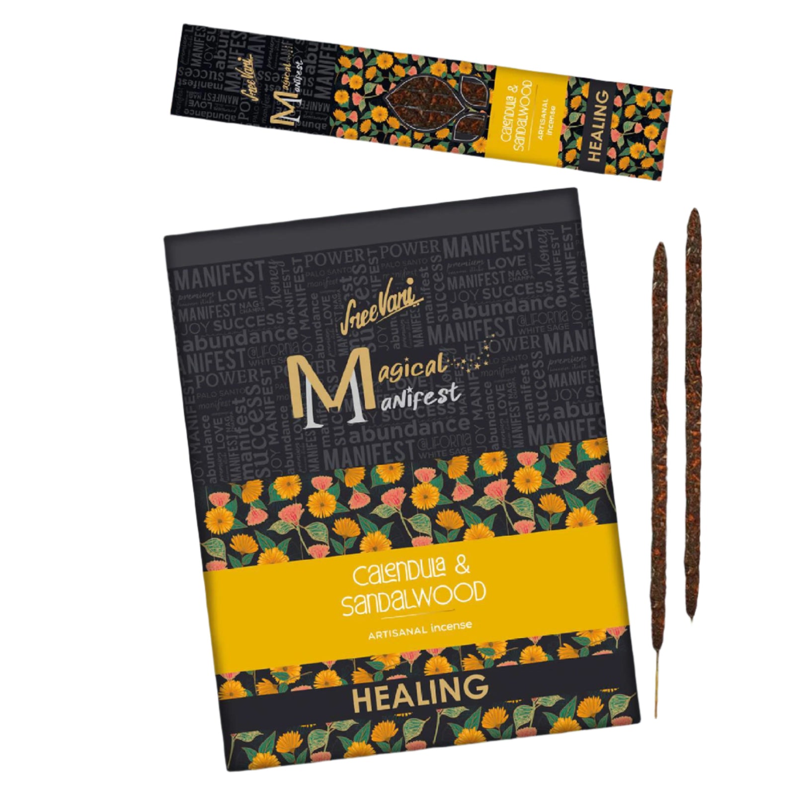 Healing Calendula & Sandalwood Resin Incense Sticks | Sree Vani Magical Manifest | 48 Thick Sticks