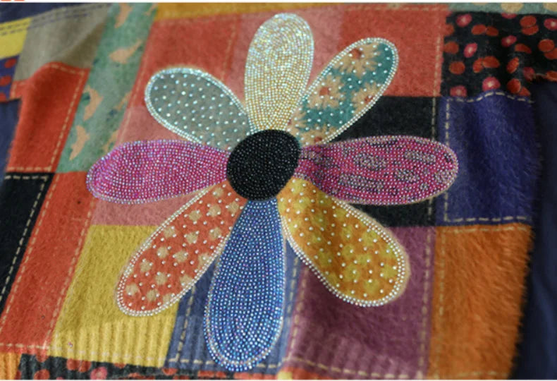 Colourful Hippie Patchwork Flower Sweater | Free Size