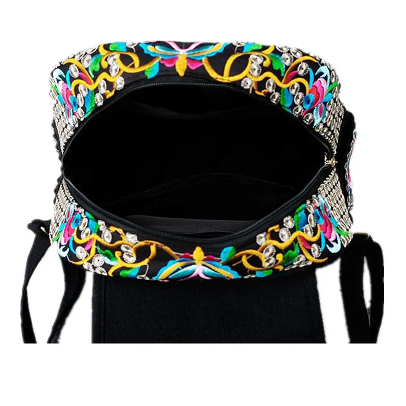 Cute Hippie Styled Floral Embroidered Casual Canvas Back Pack