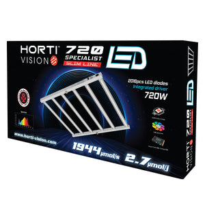 Horti-Vision 720W Slim Line LED Grow Light | Full Spectrum | PPF 1944 µmol/s | 2.7 µmol/J | Dimmable 290–720W