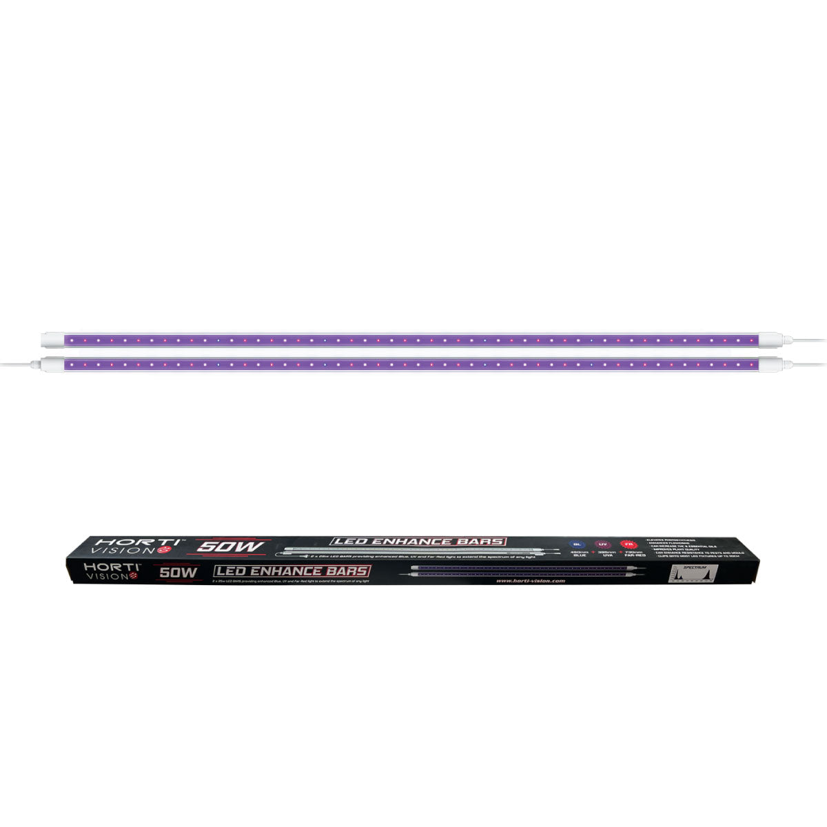 Hortivision LED Enhance Bars 50W | 2 × 25W Supplemental Light Bars | UVA + Blue + Far-Red Spectrum