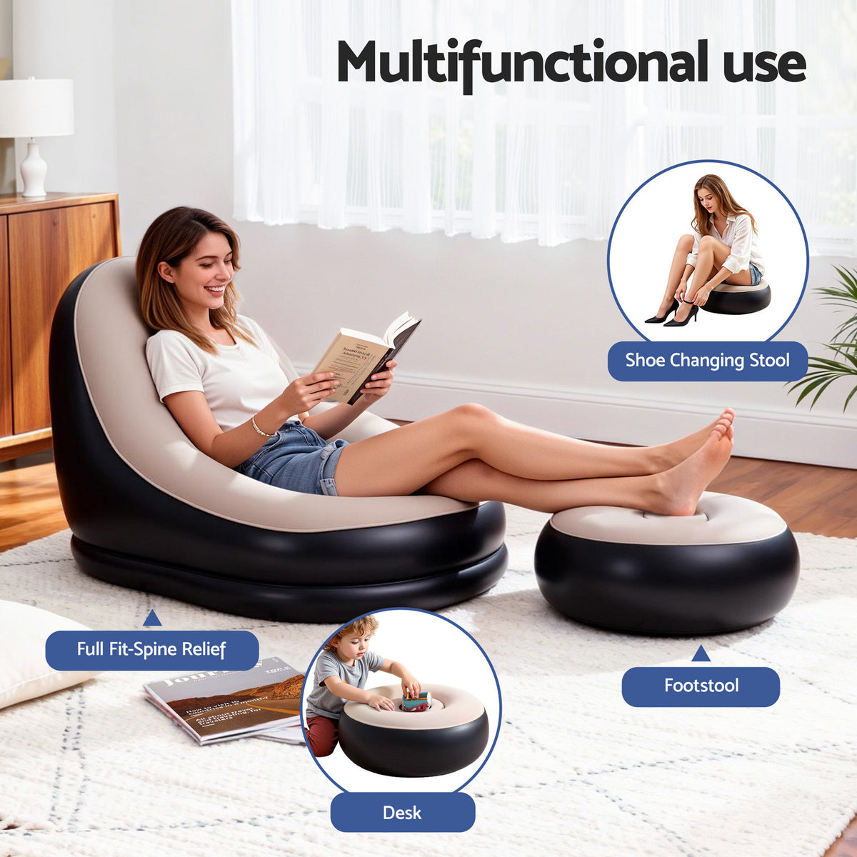 Inflatable Chair + Ottoman Set | Air Sofa | Camping | Includes Pump