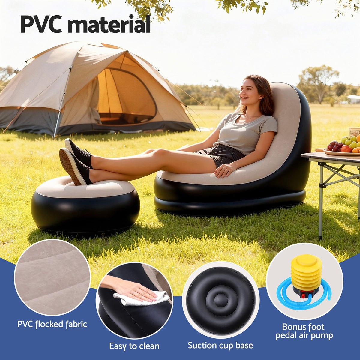 Inflatable Chair + Ottoman Set | Air Sofa | Camping | Includes Pump