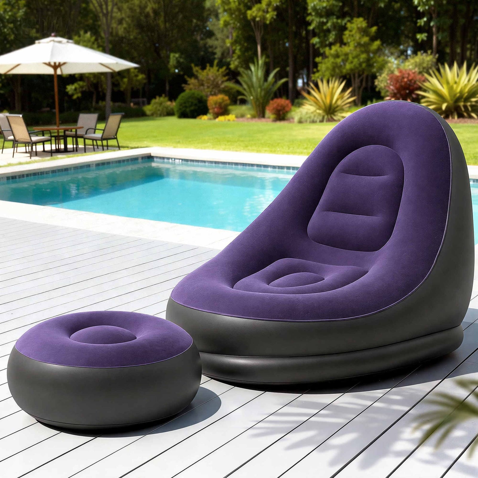 Inflatable Chair & Ottoman | Blow Up Camping Air Sofa Set | Purple