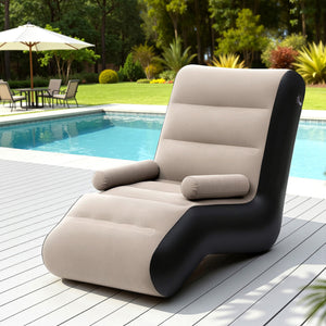Inflatable Sun Lounger Chair | Blow Up Air Sofa | Camping | Includes Pump