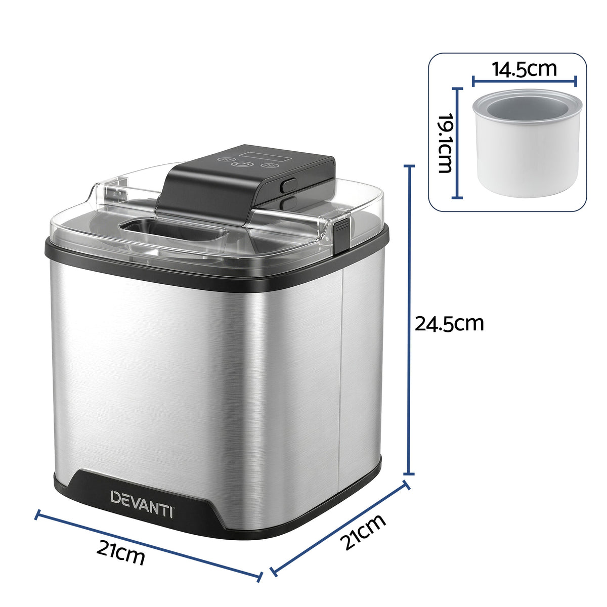 Devanti Ice Cream Maker Machine 2L Homemade Gelato Sorbet Frozen Drinks Sliver
