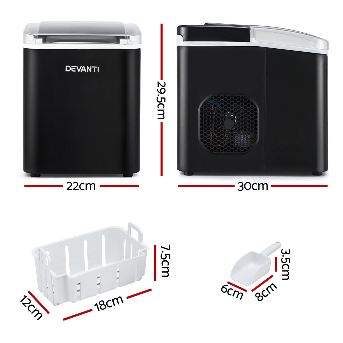 Portable Ice Maker | 12kg | Self Cleaning | 1.2L | Black