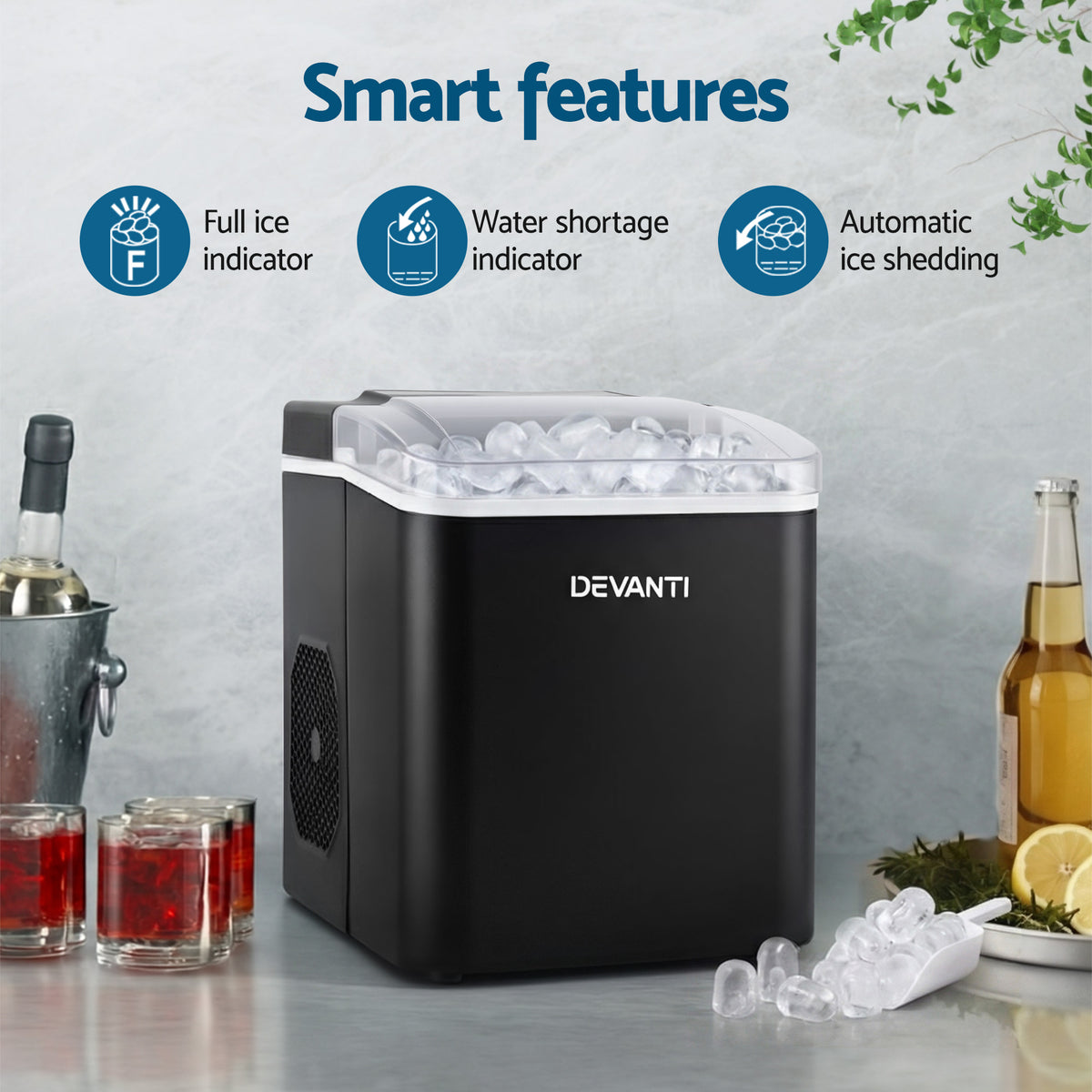 Portable Ice Maker | 12kg | Self Cleaning | 1.2L | Black