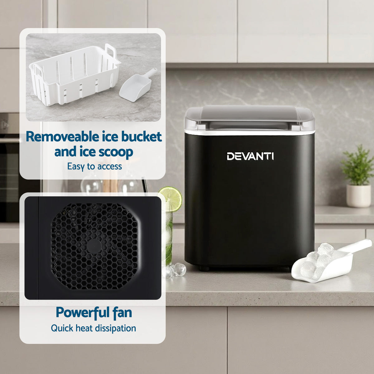 Portable Ice Maker | 12kg | Self Cleaning | 1.2L | Black